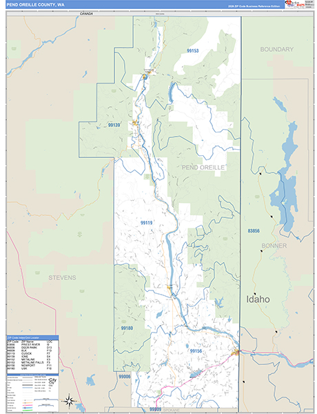 Pend Oreille County, WA Wall Map Basic Style